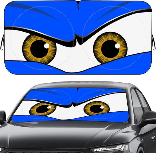 Car Windshield Sun Shade, Funny Car Eyes Sun Visor, Wear-Resistant Black Tape, Foldable 59‘’x27.5‘’/63''x31.5''