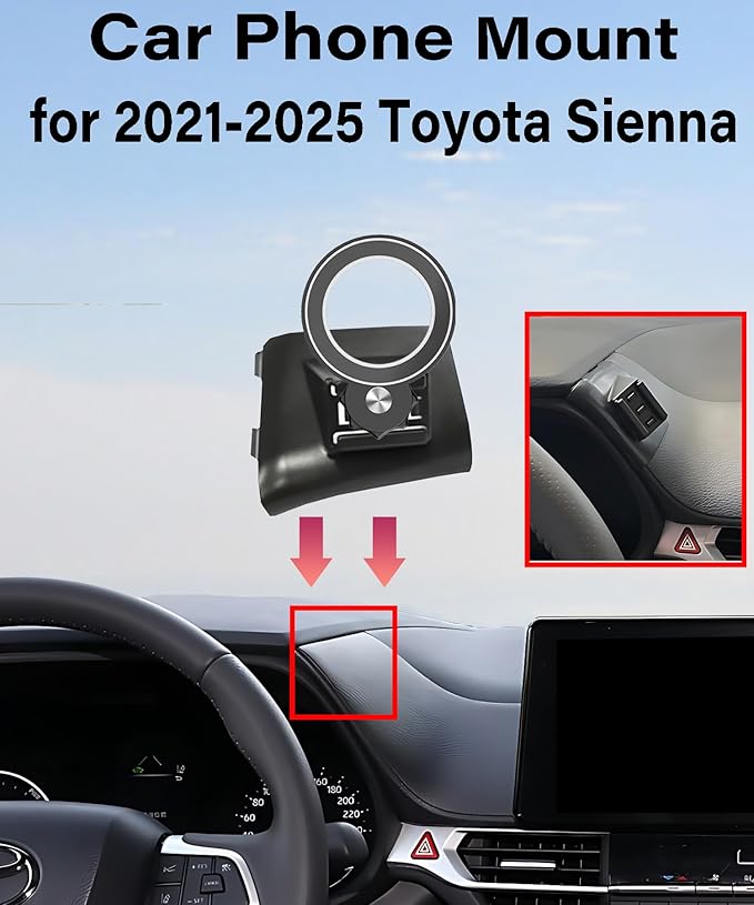 Car Phone Holder for Toyota Sienna 2021-2025 Accessories Adjustable Cell Phone Mount Compatible with MagSafe Hands-Free 360 Degree Rotation Does Not Affect Air Vent