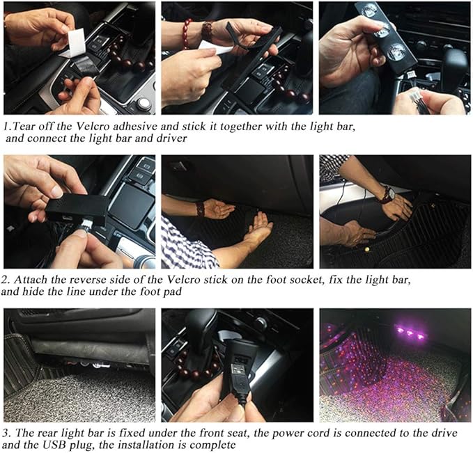 Teguangmei Car Interior Ambient Lights,4Pcs 12LED USB Plug-in RGB Multicolor Star Atmosphere Lights for Car Carpets Under Dash LED Accent Lighting Kit with Sound Active and Remote Control DC 5V