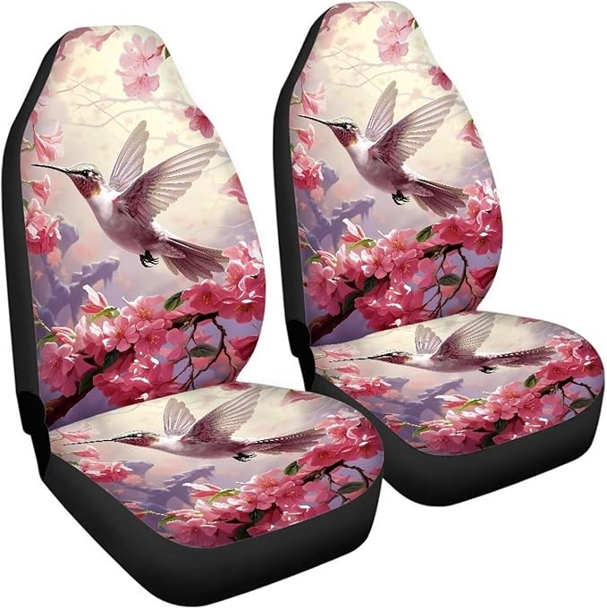 BIGCARJOB Hummingbird Car Seat Cover Set for Women Cute Auto Interior Accessories Pink Vehicle Bucket Seat Pad Auto Front Seat Protectors,Fit Most Vehicle,Cars,Sedan