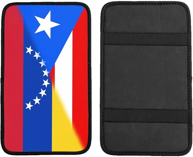 Venezuela Venezuelan Puerto Rico Flag Auto Center Console Armrest Cover Car Handrail Box Cushion Pad Mat Universal Fit Most Vehicle Sedan Truck SUV Soft Comfort Decor Accessories