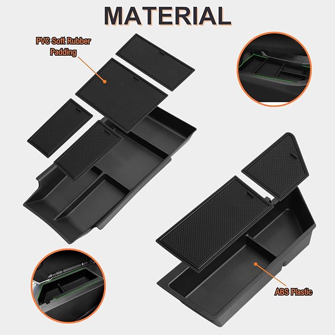 2 Pack Center Console Organizer for 2026 2025 2024 Chevy Equinox EV LT/RS Interior Accessories - Lower Center Console Organizer Tray& Armrest Storage Box - ABS Plastic, Black
