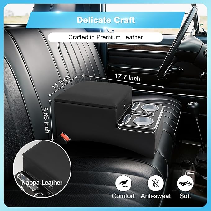 Center Console, Universal Front Bench Seat Consoles, Truck Seat Organizer and Storage, Center Console for Truck & Minivan & Car& SUV Cab Front Seat Bench Seat Storage Box (Locking)