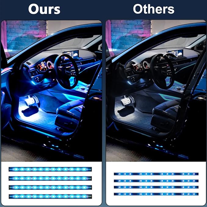 Car LED Lights Interior, LED Lights for Car Accessories Interior with Remote Control, Truck Inside Lights with DIY Mode and Music Mode, Ambient Lighting for Cars SUVs Trucks with Car Charger, DC 12V