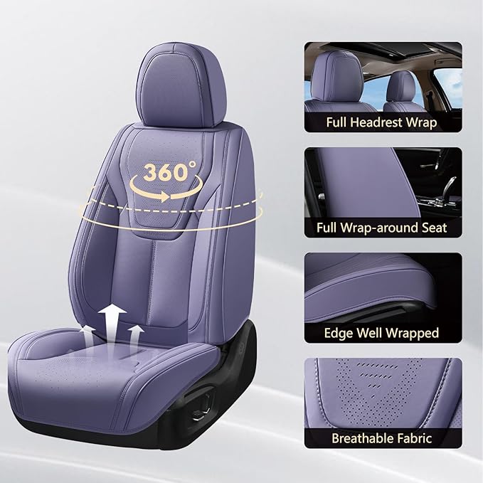 FLORICH Car Seat Covers, Premium Leatherette Car Seat Covers Front Seats, Automotive Vehicle Seat Cushions, Waterproof Seat Protectors for Sedans Cars SUV Trucks, Purple