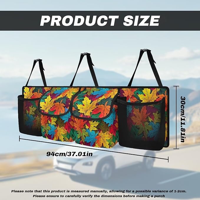 Hanging Trunk Organizer Car Back Seat Storage Bag Colorful Maple Leaves Auto Cargo Bag with 4 Pockets Auto Accessories for SUV MPV Sedans Pickup Jeep Trucks