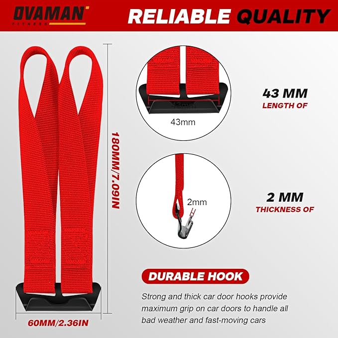 6 Rooftop Cargo Tie Down Hook Straps-Secure Any Car Roof Bag, Roof Rack Cargo Carrier,or Car Top Carrier,Durable and Solid, No Roof Rack Required, Compatible with Most Cars - Registered Patent (red)