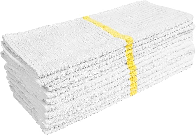 Nouvelle Legende Ribbed Microfiber Bar Mop Towels, Super Absorbent, Cleaning & Drying Cloths, Lint-Free, Streak-Free for Kitchen, Home & Auto, 14x18 Inch, 12-Pack, Yellow Stripe
