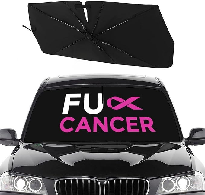Socira Fuck Breast Cancer Pink Ribbon Car Windshield Sun Shade Umbrella Foldable Sunshade for Front Window Auto Windshield Sunshade Covers Car Accessories Protect from Sun Rays Heat 57'' X 30''