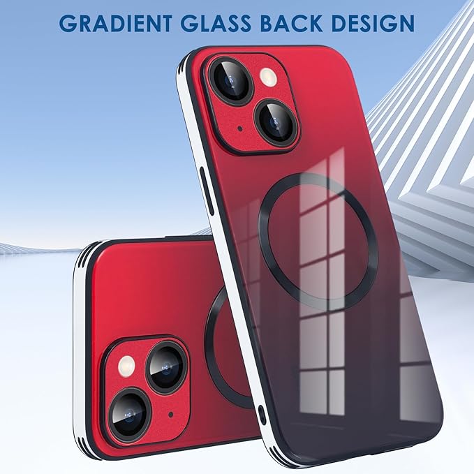 Guppy Compatible with iPhone 14 Plus with MagSafe Case, Magnetic Gradient Case with MagSafe Charging, Gradient Glass Back Cover with Lens Film-Black