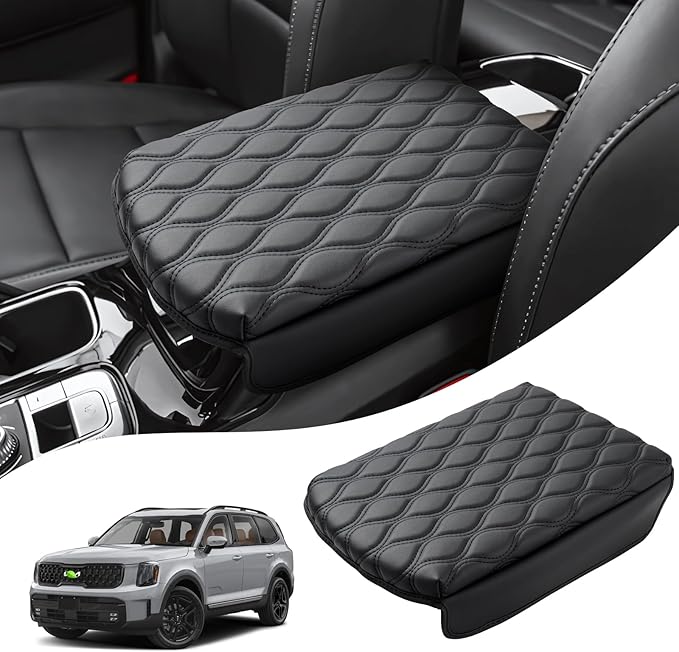 Autorder Center Console Cover for 2020-2024 2025 2026 Kia Telluride Accessories Armrest Cushion Cover Nappa Leather Middle Console Covers Telluride Console Cushion Pad Anti-Scratch