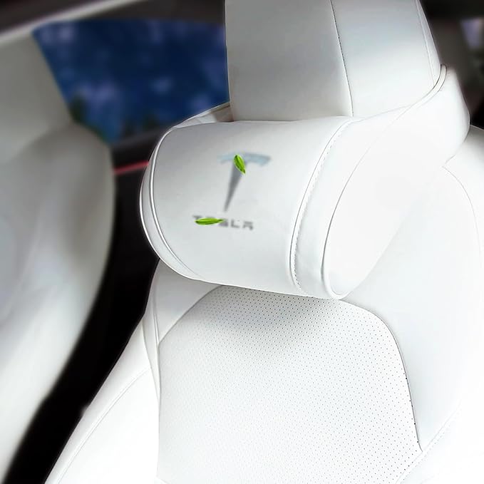 Car Headrest Neck Pillow Support Ergonomic, with Valve Stem Covers Accessory for Driving Seat Fatigue Relief Compatible with Model S X 3 Y & Cybertruck - 1 Piece