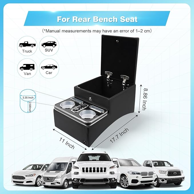 Center Console, Universal Front Bench Seat Consoles, Truck Seat Organizer and Storage, Center Console for Truck & Minivan & Car& SUV Cab Front Seat Bench Seat Storage Box (Locking)