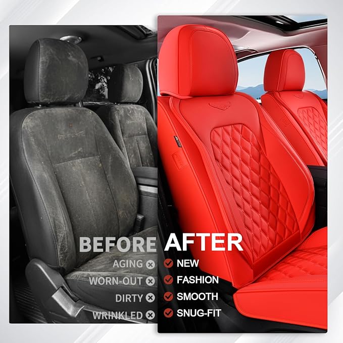 Coverado Front Seat Covers, Waterproof Nappa Leather Stain-Resistant Protectors, Universal Fit for Sedans, SUVs, Trucks, Automotive Car Seat Covers, Waterproof Seat Cushions – Red