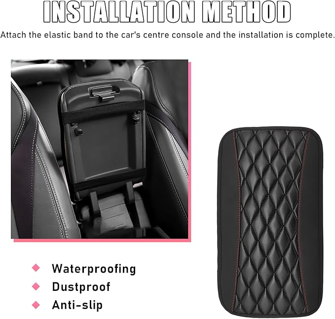 Car Center Console Cushion Pad, PU Leather Waterproof Auto Armrest Box Cover Protector, Comfortable Armrest Seat Box Cover Mat, Universal Car Accessories for SUV Truck (Black)