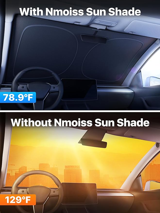 2026 Upgraded Nmoiss Car Windshield Sun Shade [Dot Matrix Reflective Coating] Extended Edge No Light Leakage Design Cooling Protect Car Interior from UV Damage Medium