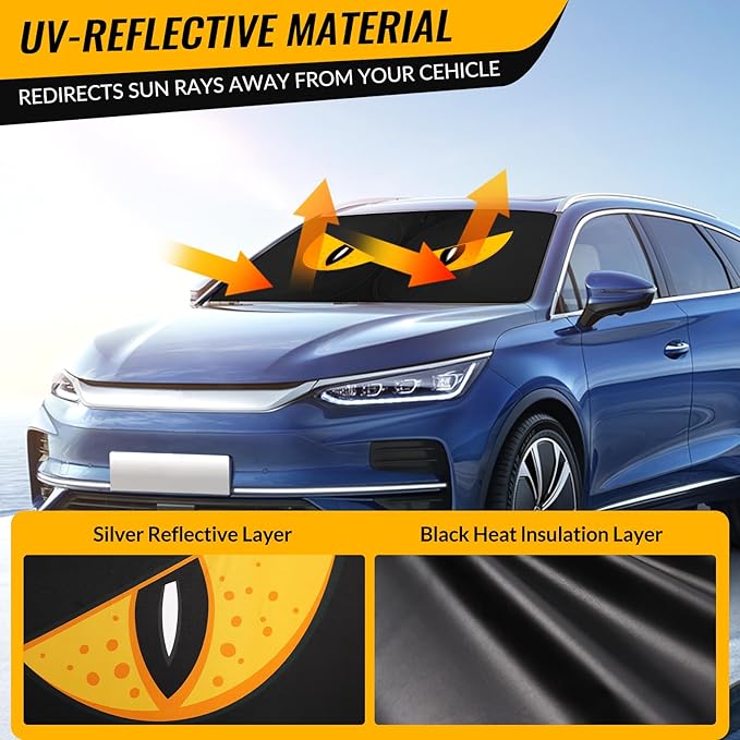 Car Windshield Sun Shade - Reflector Sunshade Offers Ultimate Protection for Car Interior, Cool Reflective Sun Blocker Fits Small Sedans, Mini SUVs