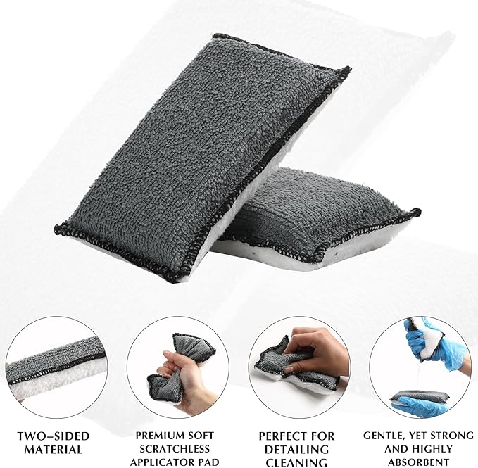 Mudder 8 Pcs Car Interior Scrubbing Sponge 5'' x 3'' Fiber Car Wax Applicator pad Household Cleaning Sponges for Leather Car Seat Couch Cleaning (Gray White)