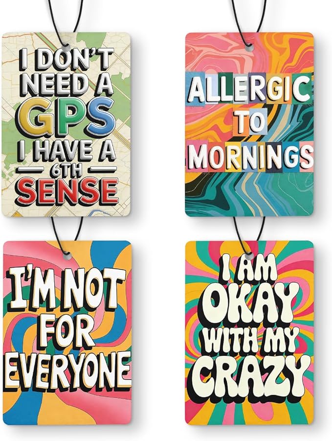 Funny Groovy Pop Car Air Freshener 4 Pcs, 70s Retro Y2K Sarcastic Humor Quote Hanging Air Freshener for Cars Closet Drawer Books, Funny Car Accessories for Women