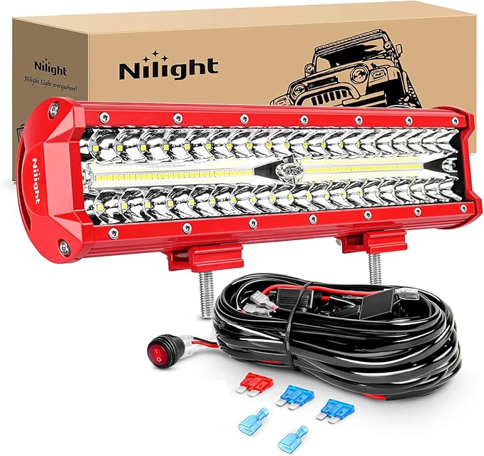 Nilight LED Bar 12 Inch Triple Row Spot Flood Combo s with Wiring Harness Kit for Fog Driving Work on Off-Road Truck SUV ATV UTV