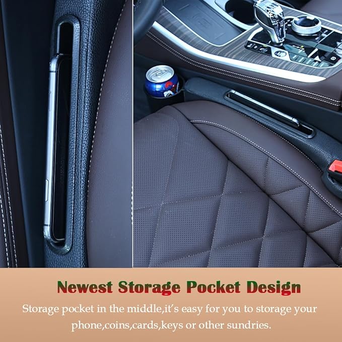 Advanced 3in1 Car Seat Gap Filler with Pocket Organizer and Removable Cupholder,Console Side Pocket Organizer,Car Seat Gap Pad for Cellphone Coin Key,Stopper and Blocker,PU Leather,2 Packs
