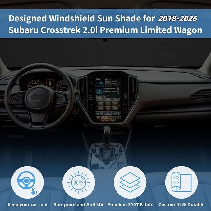 Windshield Sun Shade for Subaru Crosstrek Window Sunshade Fit 2018-2025 2026 Subaru Crosstrek 2.0i, 2.0i Premium, 2.0i Limited Wagon Front Window Shade Sun Visor Blocks UV Keep Car Cooler