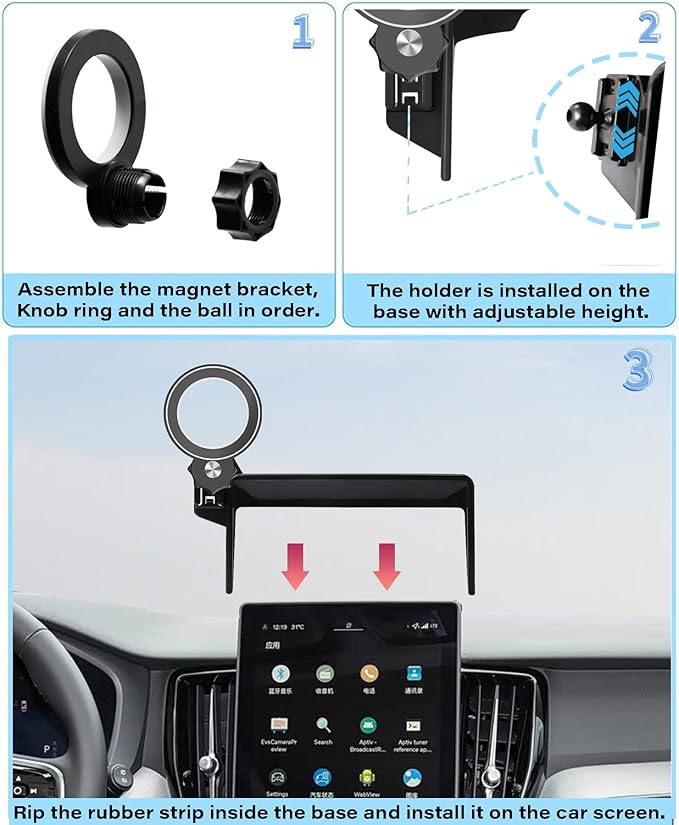 Car Phone Holder for 2026 Volvo XC60 Plug-In Hybrid /2025 Volvo XC90 Hybrid Accessories Apply to 11.2 Inch Touch Screen Fixed Clip Magnetic Cell Phone Mount Hands-Free 360 Degree Rotation