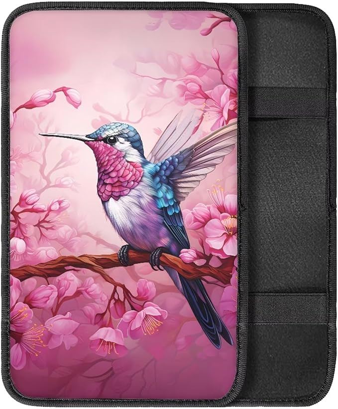 Bird Cherry Blossom Auto Arm Rest Cushion Pads Armrest Box Cover Car Arm Rest Seat Storage Box Mat Dog & Cat Paws Protector for SUV/Truck Vehicle