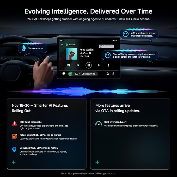 Portable AI Box CarPlay -2025 Upgrade Wireless CarPlay Adapter Compatible with YouTube, Plug & Play Smart AI Box Support DriveChat, Dual Bluetooth, Dual Wi-Fi, Max 128GB TF Card