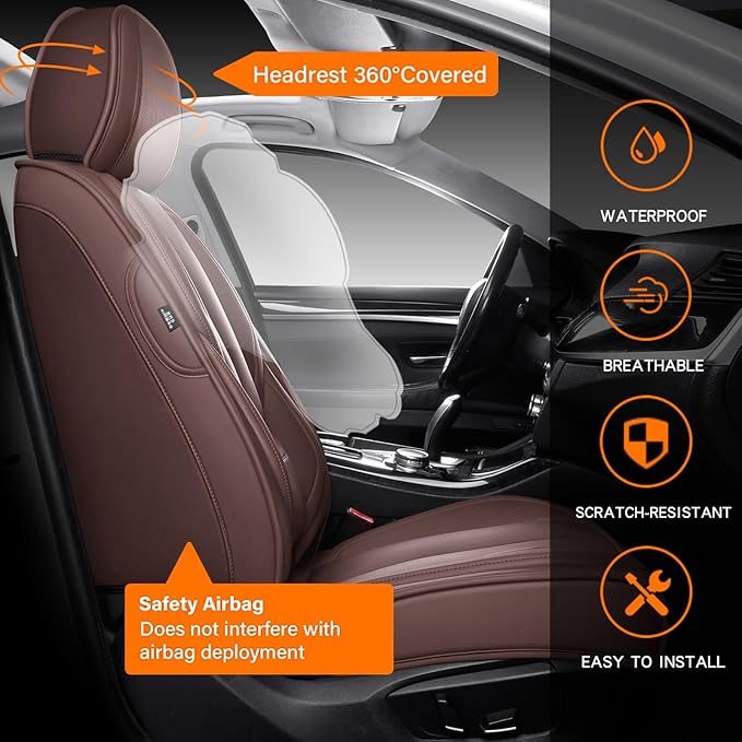 Seat Covers, Car Seat Covers Front Seats, Car Seat Cover, Car Seat Protector Waterproof, Car Seat Cushion Nappa Leather, Brwon Seat Covers Carseat Cover Universal Fit for Most Cars
