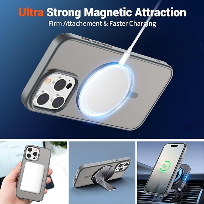 SUPFINE Magnetic for iPhone 14 Pro Case (Compatible with MagSafe) (Military Grade Drop Protection) Slim Translucent Matte Shockproof with Anti-Fingerprint Phone Case,Gray