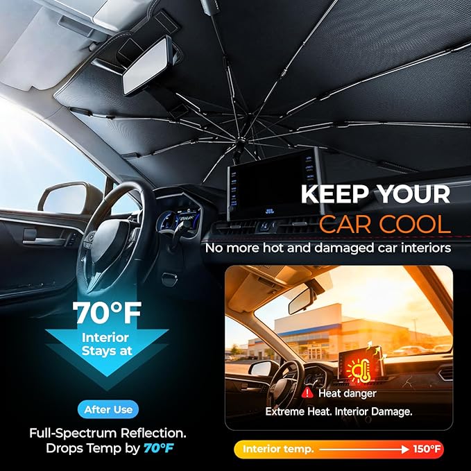 Windshield Sun Shade Umbrella for Toyota Rav4 Accessories 2013-2024 2025, UV Block Rav4 Sun Shade for Car Windshield, Heat Shield Car Sunshade for Rav4 & Rav 4 Front Window Windshield.