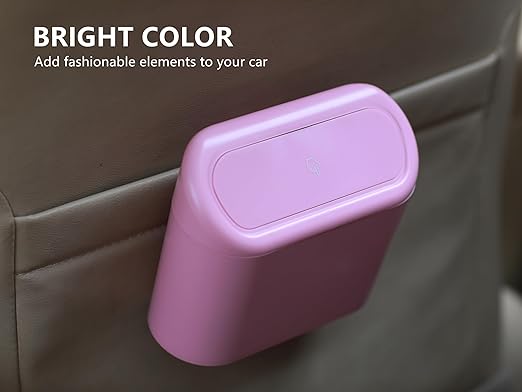 Ginsco Mini Car Trash Can with Lid, Small Car Garbage Can, Cute Leakproof ABS Car Trash Bin, Car Accessories for Interior, Garbage Bin for Car, Home, Office with 60pcs Trash Bags Pink
