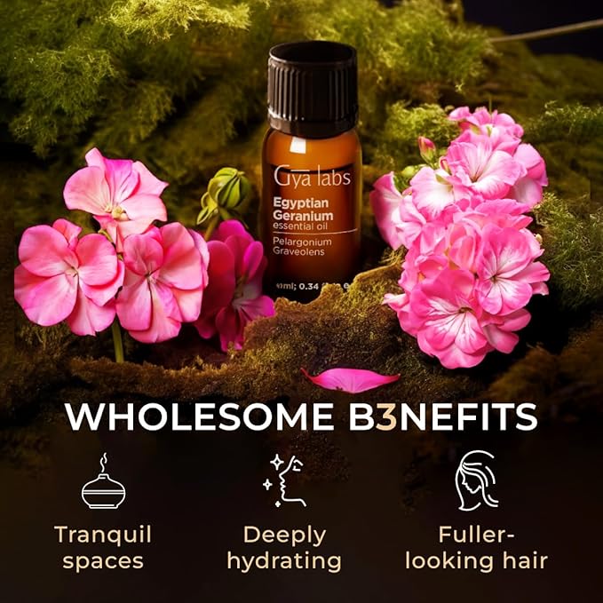 100% Pure Egyptian Geranium Essential Oil - 0.34 Fl Oz - Egyptian Geranium Oil for Hair, Skin, Diffuser, Aromatherapy & DIY Candle Making Scent