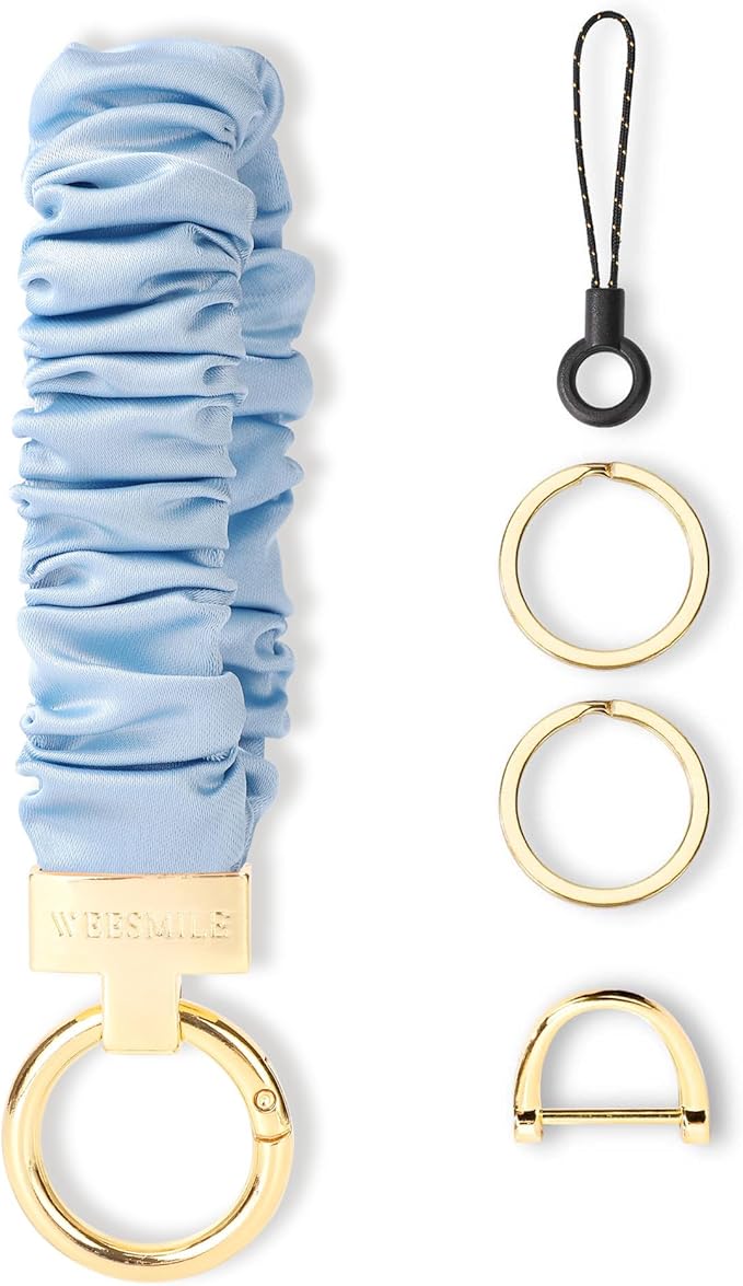 WEESMILE Keychain Wristlet, Stretchy Key Chain for Car Keys with D ring, Cute Scrunchie Wrist Bracelet for Women Men