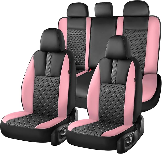 Coverado Car Seat Covers Full Set, Automotive Leather Seat Covers for Car，Universal Fit Front Back Seat Cover, Non-Slip Waterproof Breathable Car Seat Protector