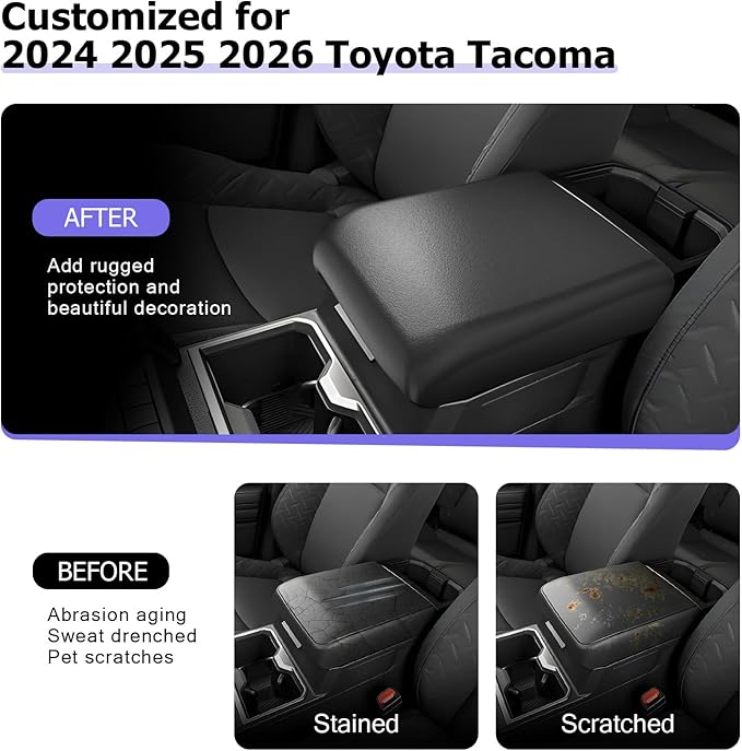 LUWU 2026 Tacoma Center Console Cover Hidden Storage Box Compatible with 2024 2025 2026 Toyota Tacoma Accessories Silicon Material Armrest Cover Center Console Hidden Organizer Box (2 in 1 Design)