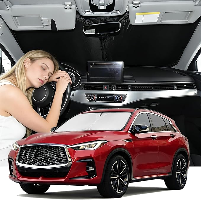 Windshield Sunshade for Infiniti QX55 2022-2026 Sun Shade Car Windshield Accessories Upgrade 4 Layers Blocks UV Rays Custom Fit QX55 240T Car Window Shades Front Windshield Keep Cool Foldable