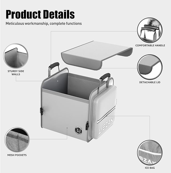 LIBZAKI Car Trunk Storage Organizer, Collapsible Trunk Storage Box for Car Truck SUV-Gray