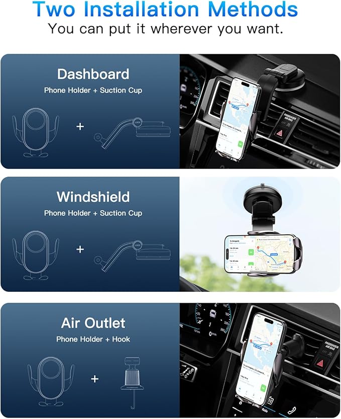 Wireless Car Charger Mount,15W Fast Charging Auto Clamping Car Phone Holder Charger for iPhone 15 14 13 12 Pro Max 11 XS, Samsung Galaxy S24 Ultra S23 S22 S21