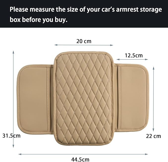 Car Center Console Cover,Leather Armrest Cover Cushion with 2 Storage Bags Universal Car Armrest Seat Box Pad Car Interior Accessories Protector for Most Vehicle(Beige)