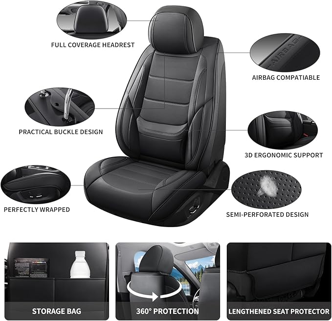 Car Seat Covers Full Set Custom fit for Chevrolet/Chevy Equinox 2005-2026 - Luxurious Faux Leather with Lumbar Support, Breathable, Anti-Skid, Durable & Comfortable (Black,Full Set)