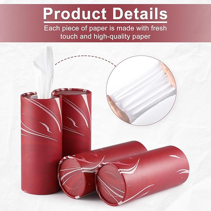 SINGARO Car Tissue Holder, 4 Pack Car Cup Holder Facial Tissues with Travel Tissue Bag, Quick and Convenient Flower Combination Car Tissue Box(4 Canisters/200 Tissues) Red