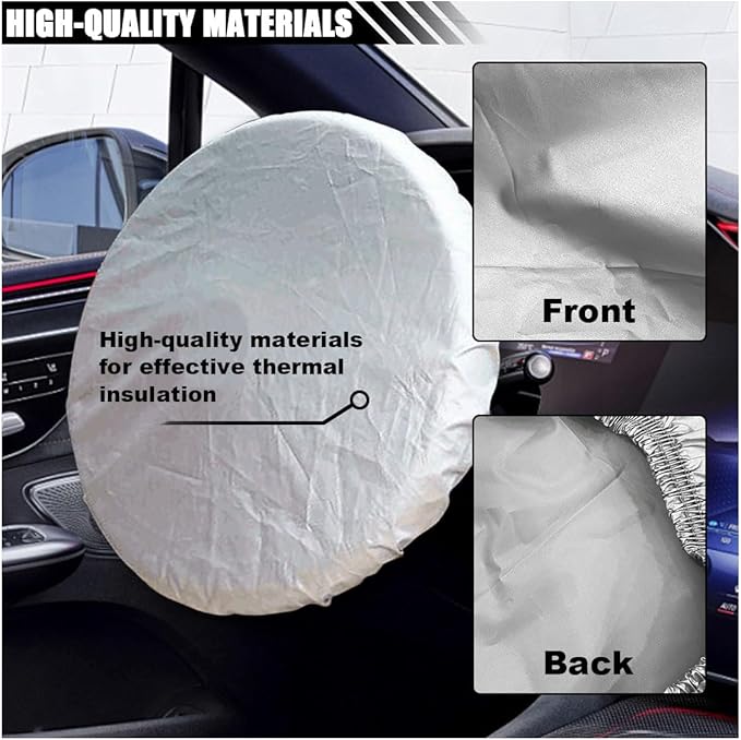 Car Steering Wheel Cover Sun Shade, Anti-Heat Steering Wheel Protector, Universal 18 Inch Auto Steering Wheel Sun Block Cover, Steering Wheel Shield Accessories for Most Car Truck SUV (Silver)