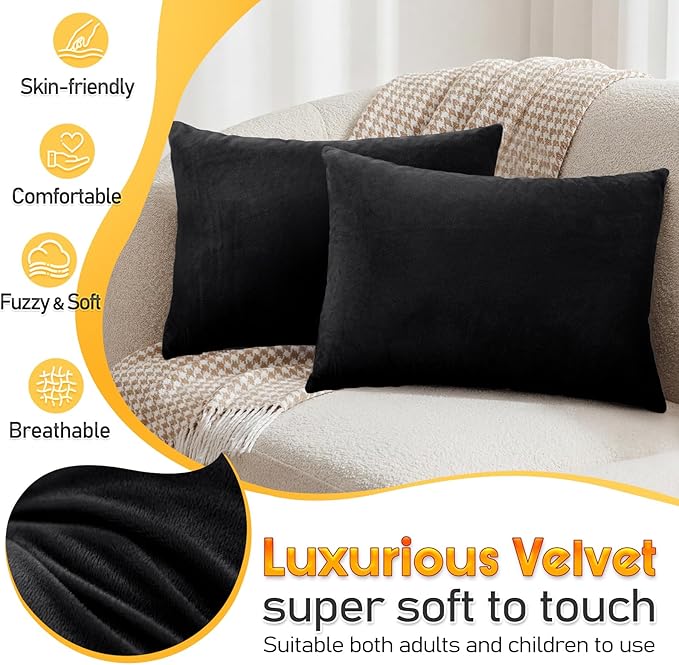 2 Pack Small Pillow, 16 X 12 Inches, Memory Foam Mini Pillow for Travel, Camping, Sleeping, Nap and Neck, Knee, Lumbar Support, Tiny Cushion for Pet, Dogs (Black)