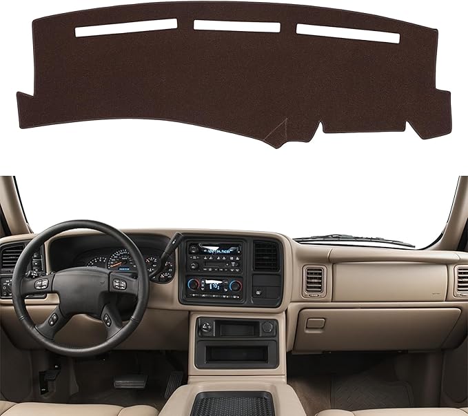 Dash Cover Mat Fit for 1999-2006 GMC Sierra/Chevy Chevrolet Silverado 1500 2500 3500 HD,2000-2006 GMC Yukon/Yukon XL/Chevy Suburban Tahoe Avalanche,Dashboard Pad Carpet Protector (99-06,Brown)