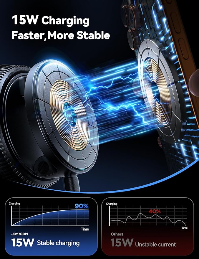JOYROOM 15W Magsafe Car Mount Charger, iPhone Faster Charging Wireless Car Charger, 80+LBS Strong Suction Magnetic Phone Holder for Car, Stable Metal Support Arm for iPhone 17 Pro Max 16 15 14 13