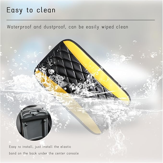 Car Center Console Cushion Pad, Universal Leather Waterproof Armrest Seat Box Cover, Comfortable Auto Armrest Cover Protector, Car Interior Decor Accessories for Most Vehicles (Black & Yellow)