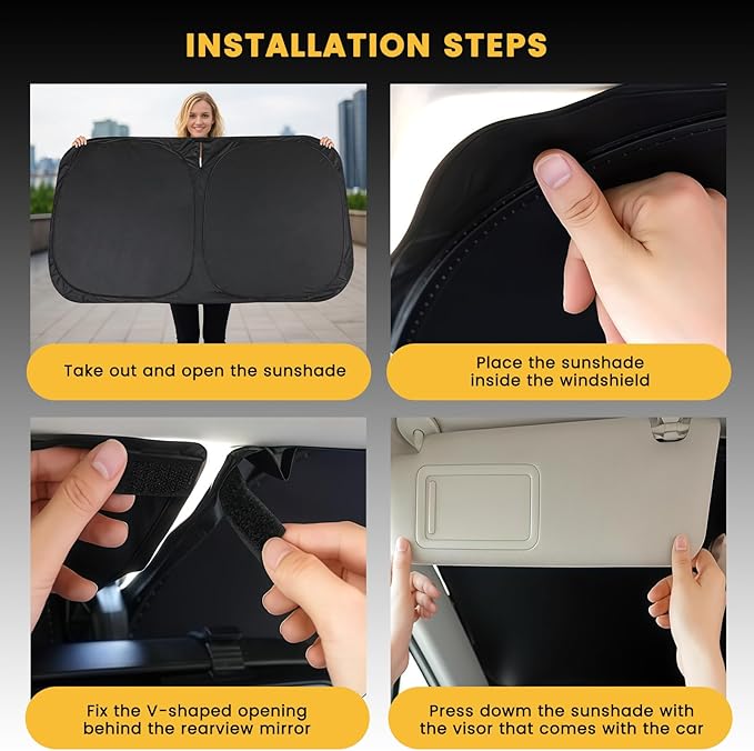 Windshield Sun Shade, Car Sun Shade Windshield, Reflector Sunshade Offers Ultimate Protection for Car Interior, Reflective Polyester Blocks Heat for Cars,Trucks,SUVs (57 x 31.5 in)