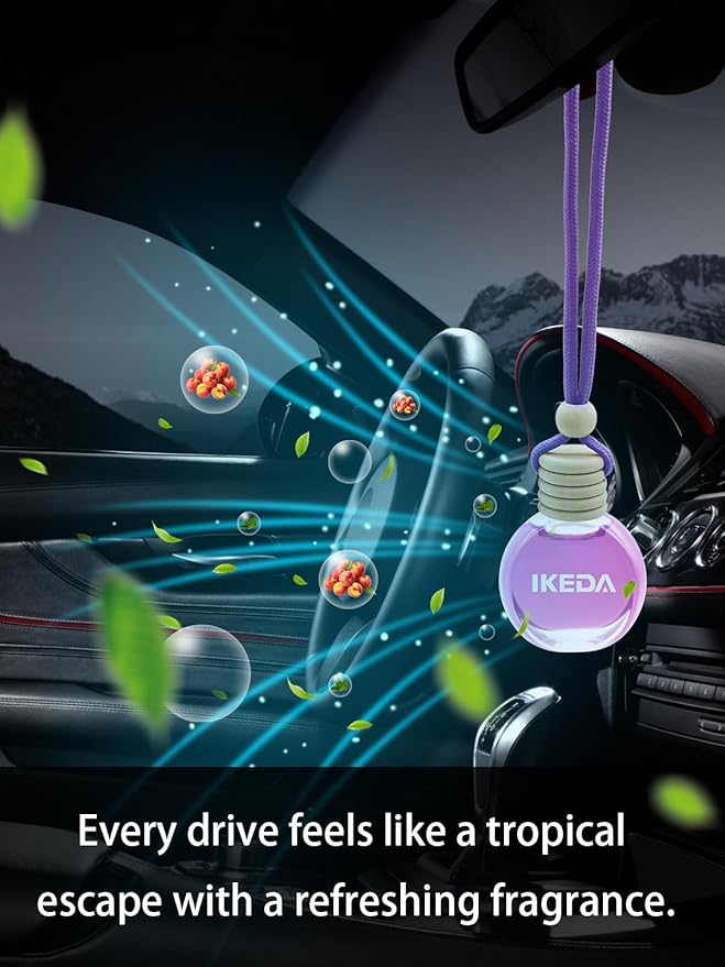 Ikeda Car Air Freshener: Hanging Car Smell Air Freshener | 10ml Hanging Car Perfume | Long Lasting Fragrance | Strong Scents Diffuser for Auto Home (White Peach)